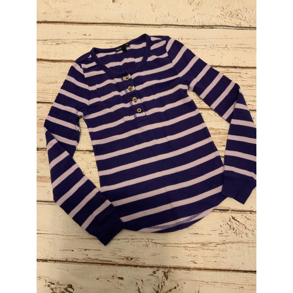 Gap Kids Purple Striped Waffle Knit Henley Shirt Long Sleeve Size L 10